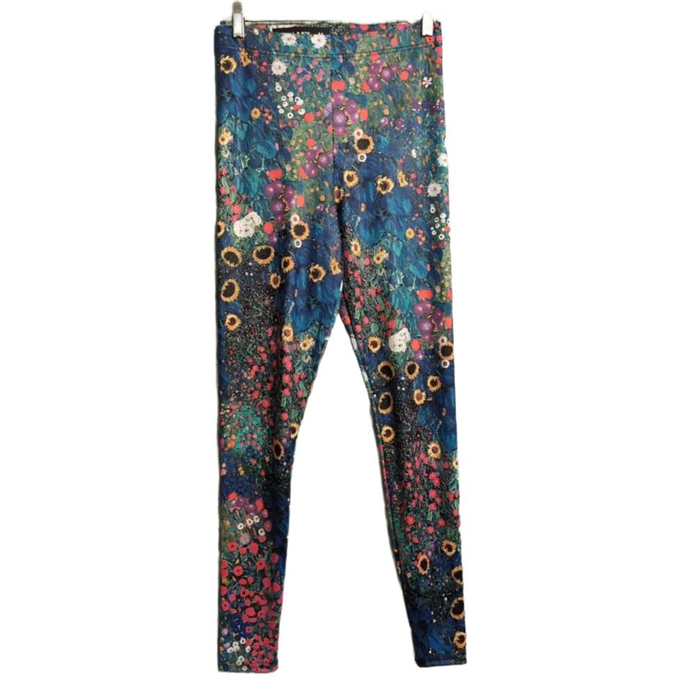 BlackMilk Multi-Color Floral Vibrant Art Inspired Leggings Pants M - Picture 4 of 9